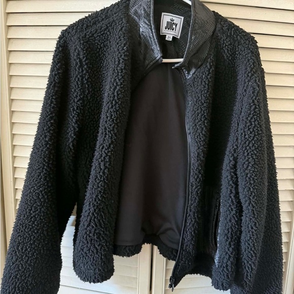 Juicy Couture Black Plush Sherpa Zip Jacket - Picture 2 of 4